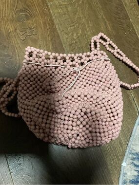 Pink Beaded Drawstring Crossbody Bag - Women